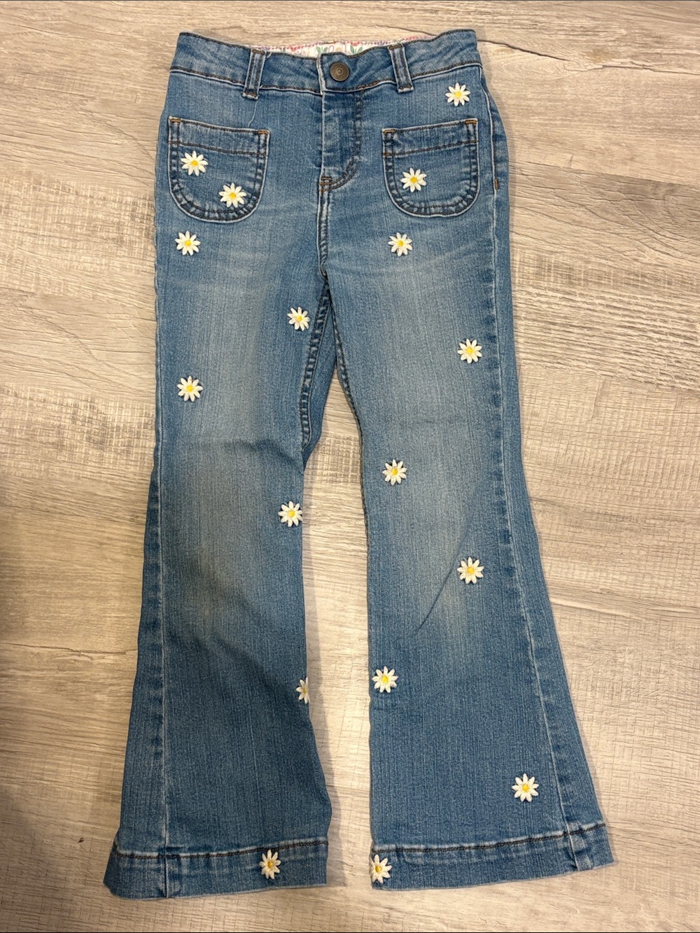 Boden Blue Denim Flare Jeans with Daisy Embroidery